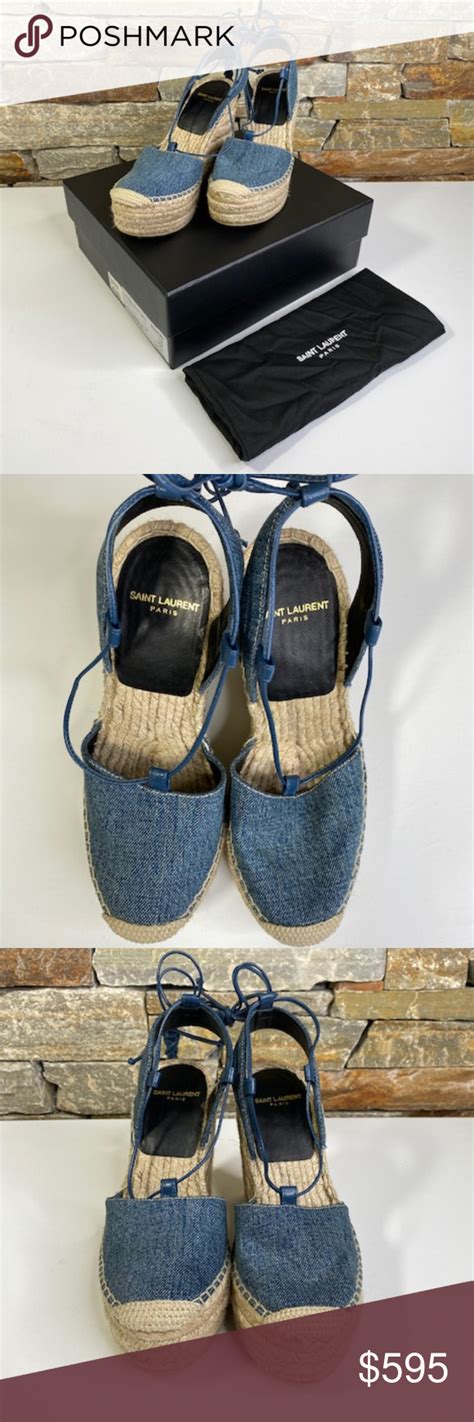 ysl espadrilles denim|saint laurent espadrille wedges.